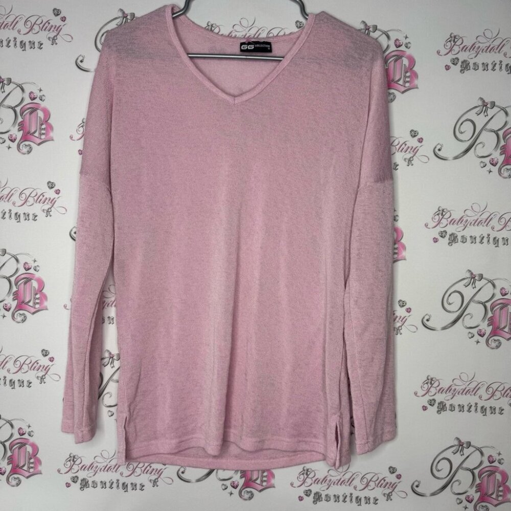 GG collection pink lightweight top knitted bubblegum pink slit sides lounge